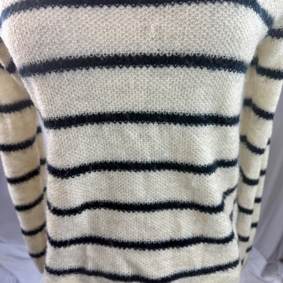 Navy and White Striped Lightweight Sweater with Zip at Shoulder - Picture 3 of 4